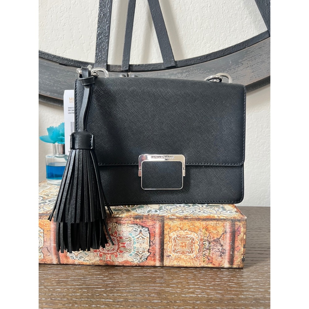 Michael Kors Cynthia Black Saffiano Leather Small Shoulder Flap Bag